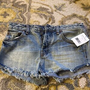 Free People Distressed Blue Jean Shorts
